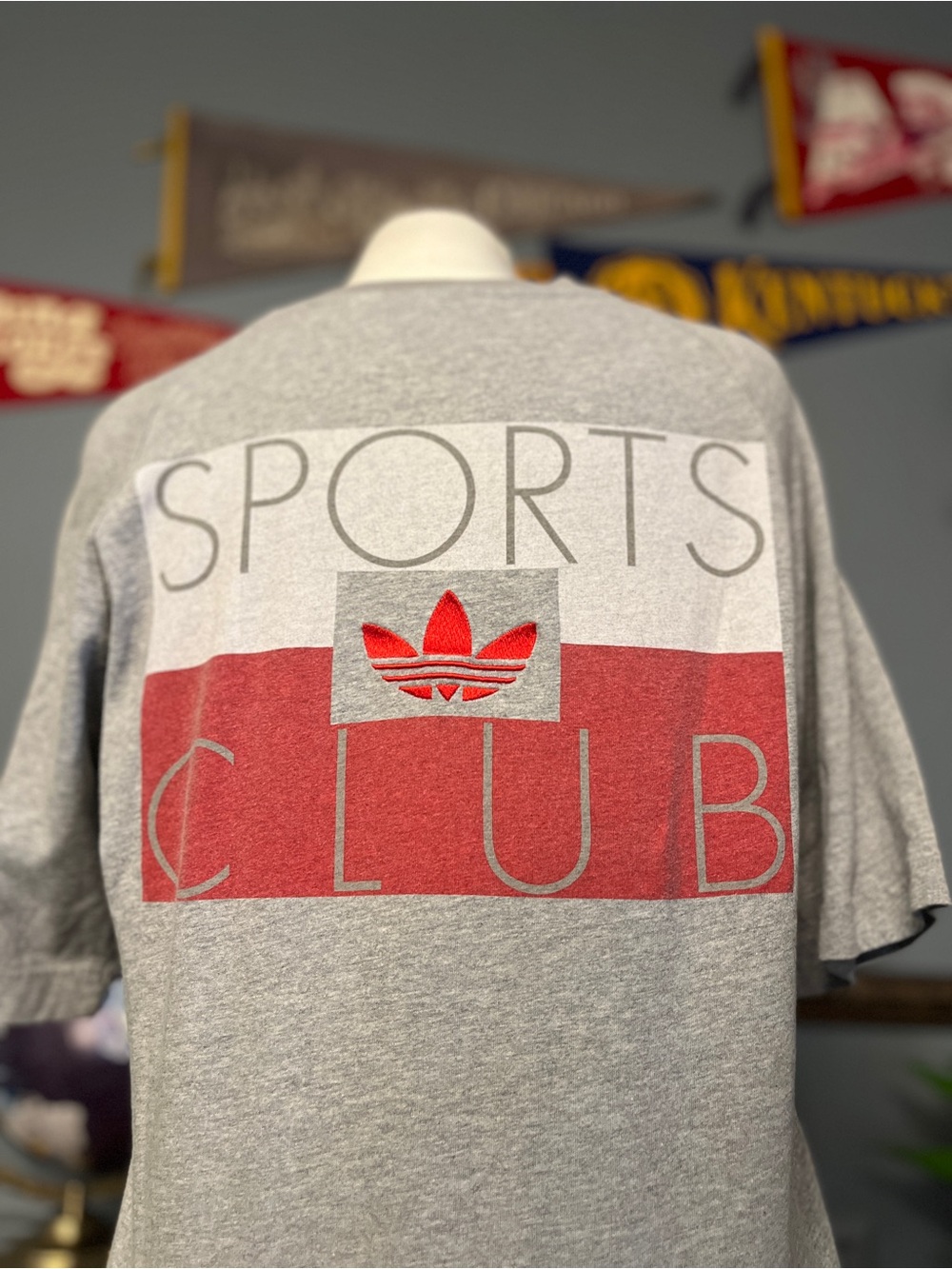 adidas Gray Tee with Red Block Sports Club Graphic